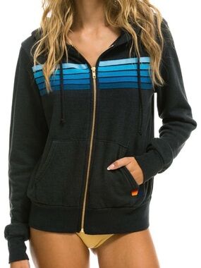 NWOT Aviator Nation 5 Stripe Hoodie Charcoal Blue